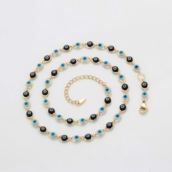 Blue Evil Eye Necklace 14k Gold Plated Chain - Picture 3 of 10